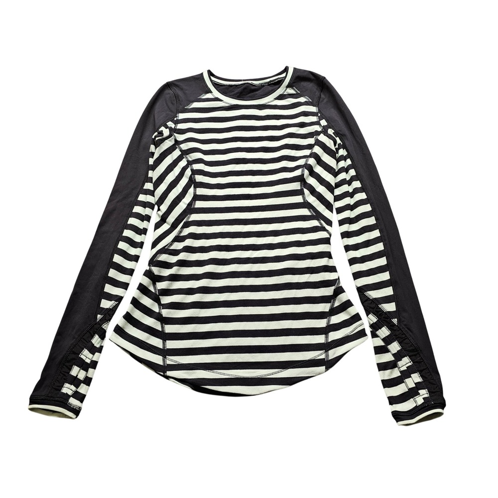 Lululemon Striped Long Sleeve Activewear Top Black Mint Green Thumbholes 5103